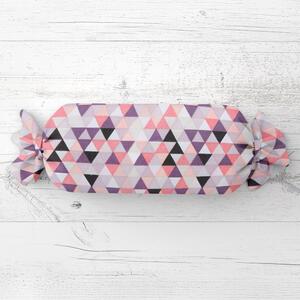Biante Polštář válec bonbon Sandra SA-330 Růžovo-fialovo-černé trojúhelníčky 15x40 cm