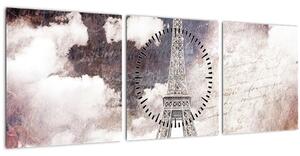 Obraz - Eiffelova věž, Paříž, Francie (s hodinami) (90x30 cm)
