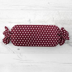 Biante Polštář válec bonbon Sandra SA-351 Bílé hvězdičky na tmavě červeném 15x40 cm
