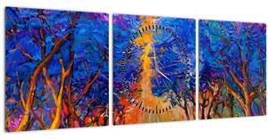 Obraz - Podzimní koruny stromů, moderní impresionismus (s hodinami) (90x30 cm)
