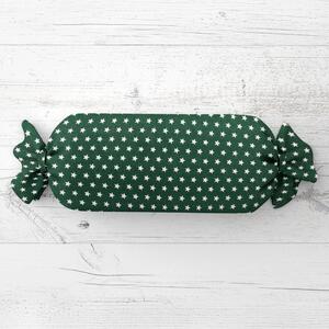 Biante Polštář válec bonbon Sandra SA-350 Bílé hvězdičky na tmavě zeleném 15x40 cm