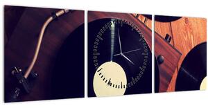 Obraz gramofonových desek (s hodinami) (90x30 cm)