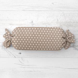 Biante Polštář válec bonbon Sandra SA-349 Bílé hvězdičky na světle hnědém 15x40 cm