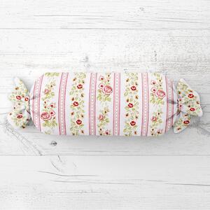 Biante Polštář válec bonbon Sandra SA-347 Červené růže a červené pruhy 15x80 cm