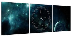 Obraz - Život ve vesmíru (s hodinami) (90x30 cm)