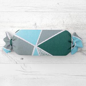 Biante Polštář válec bonbon Sandra SA-334 Modro-zelené trojúhelníky 15x40 cm