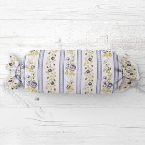 Biante Polštář válec bonbon Sandra SA-348 Šedé popínavé květy a modré pruhy 15x40 cm
