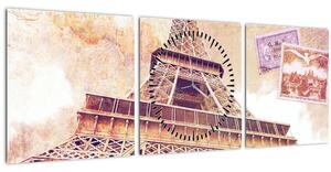 Obraz - Pohled z Paříže (s hodinami) (90x30 cm)