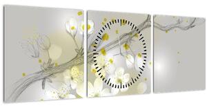 Obraz rozkvetlé větvičky (s hodinami) (90x30 cm)
