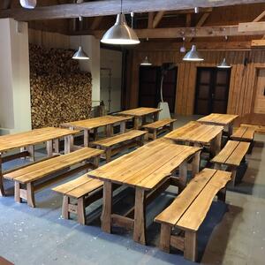 KULHÁNEK Zahradní dubová sestava - stůl, 2x lavice bez opěradla (rustikální provedení) Délka: 150 cm, Odstín nátěru: olej - teak