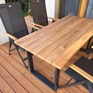KULHÁNEK Zahradní stůl - kombinace dřeva a oceli Odstín nátěru: olej - teak, Velikost desky: 150x80 cm, Odstín podnože: černá s jemnou strukturou - JS RAL 9005