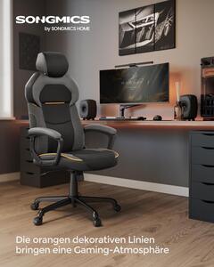 SONGMICS Herní židle nastavitelná, ergonomická, opěrka hlavy, černá, šedá