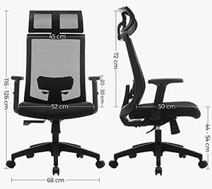 SONGMICS Kancelářská židle síťovaná, nastavitelné opěrky, černá 65x53x116-126cm