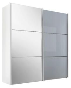 ŠATNÍ SKŘÍŇ SE ZRCADLEM, bílá, světle šedá, 167/222/68 cm Moderano - Šatní skříně