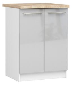 Kuchyňská skříňka OLIVIA – 60 cm | Bílá / Metalický lesk / Dub Sonoma