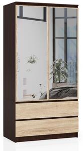 Šatní skříň Safwan II (wenge + dub sonoma) (se zrcadlem)