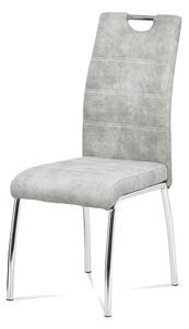 Jídelní židle HC-486 SIL3 látka Cowboy stříbrná, bílé prošití, kov chrom