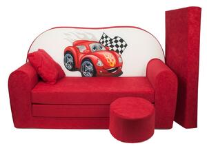 Dětská rozkládací pohovka + taburet Auto červená