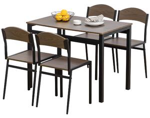 HOMCOM 5-dílná jídelní souprava se 1 obdélníkovým stolem 100x63x76.5 cm a 4 židlemi 45x40x82 cm, v kovu a MDF, černá a hnědá | Aosom