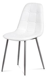 Jídelní židle očalouněná bílou ekokůží s designovým prošitím CT-393 WT