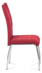 Jídelní židle, potah vínově červená látka, bílé prošití, kovová čtyřnohá chromovaná podnož HC-485 RED2