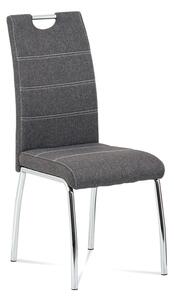 Jídelní židle, potah šedá látka, bílé prošití, kovová čtyřnohá chromovaná podnož HC-485 GREY2