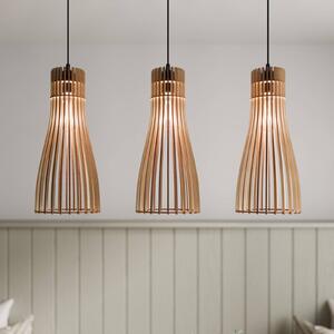 TEMAR LIGHTING Závěsné světlo Bottle, tříramenné, stmívatelný, Světlé dřevo, Obývací pokoj / jídelna, Dřevo, Venkovský / rustikální