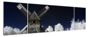 Větrný mlýn v zimní krajině - obraz (170x50cm)