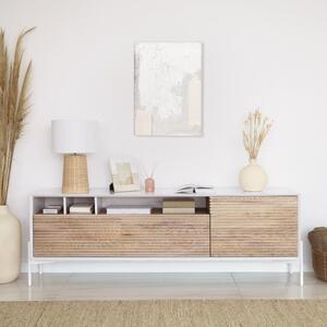 Bílý jasanový TV stolek Kave Home Marielle 187 x 40 cm s kovovou podnoží