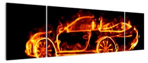 Obraz hořícího auta (170x50cm)