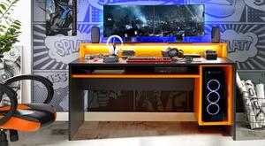 Herní stůl ROLWAL typ 2 včetně LED osvětlení, černý mat/oranžová
