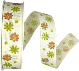 Stuha látková jarní FIORI DI PRIMAVERA BIANCO bílá A 25mm x 20m (7,-Kč/m)