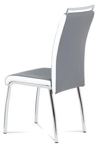 Jídelní židle, koženka šedá/bílý bok, madlo, chrom DCL-403 GREY