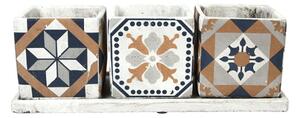 BETONOVÝ KVĚTINÁČ S MISKOU AZULEJOS SADA 3KS 12,5X36X13 CM VÍCEBAREVNÁ