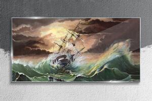 Obraz na skle Obraz na skle Loď loď oceánu bouří vlny