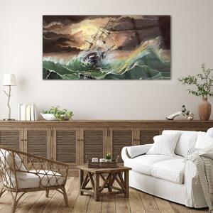 Obraz na skle Obraz na skle Loď loď oceánu bouří vlny