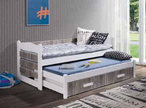 Rozkládací postel Tiago s úložným prostorem 60x120 cm (Š 67 cm, D 125 cm, V 76 cm), Přírodní borovice, Bílé PVC, bez matrací