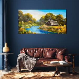 Obraz na skle Obraz na skle Lesní řeka Sky Cottage