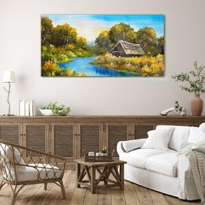 Obraz na skle Obraz na skle Lesní řeka Sky Cottage