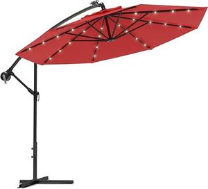 Závěsný slunečník s LED solárním osvětlením BestBerg BBHU-13 / 300 cm / červená