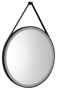 Aqualine Aqualine, STAGO kulaté zrcadlo s LED osvětlením průměr 60cm, kožený popruh, dotykový senzor, stmívatelné, černá mat, SG060