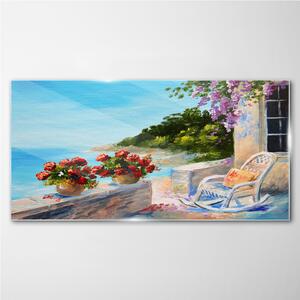 Obraz na skle Obraz na skle Pobřeží květy mořská obloha