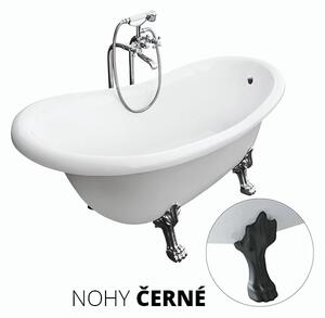 Besco Akrylátová volně stojící vana Otylia 160x77 (170x77) s přepadem Rozměry (cm): 160x77, Typ a barva výpustě: bez odpadového sifonu, Barva podpěrných nožek: Černá mat