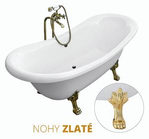 Besco Volně stojící vana ze sanitárního kompozitu Amelia 190x77 s přepadem Typ a barva výpustě: bez odpadového sifonu, Barva podpěrných nožek: Zlatá