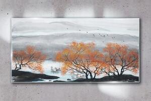 Obraz na skle Obraz na skle Hory stromy lodě