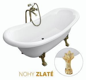 Besco Volně stojící vana ze sanitárního kompozitu Amelia 190x77 bez přepadu Typ a barva výpustě: bez odpadového sifonu, Barva podpěrných nožek: Zlatá