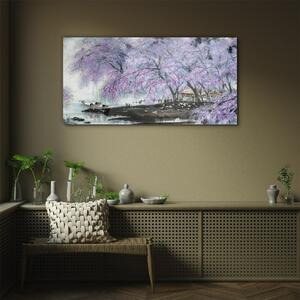 Obraz na skle Obraz na skle Strom květiny čluny