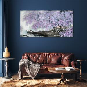 Obraz na skle Obraz na skle Strom květiny čluny