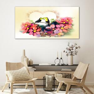 Obraz na skle Obraz na skle Abstrakce květiny ptáci srdce