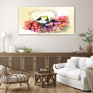 Obraz na skle Obraz na skle Abstrakce květiny ptáci srdce
